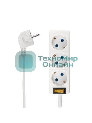 Удлинитель PROconnect 3 гнезда, 10 м, 3х0.75 мм², с/з, с кнопкой, белый