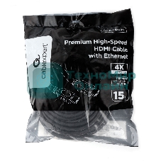 Кабель HDMI Cablexpert CC-HDMI4L-15M, 15м, v2.0, 19M/19M, серия Light, черный, позол.разъемы, экран, пакет