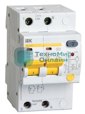 Выключатель автоматический дифференциального тока IEK MAD12-2-010-C-030 АД12М 2Р С10 30мА IEK