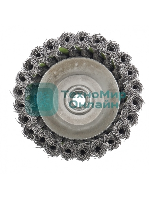 Щетка для УШМ Сибртех, 75 мм М14, чашка, крученая металлическая проволока 0,5 мм