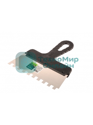 Шпатель из нержавеющей стали Сибртех 200 мм, зуб 10х10 мм, пластмассовая рукоятка