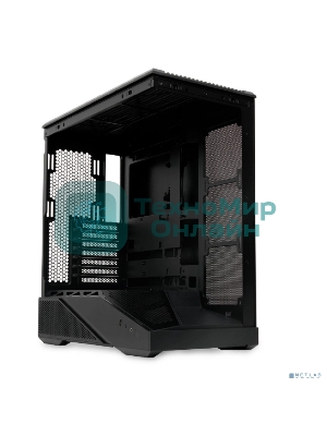 Компьютерный корпус без блока питания HSPD F711-TGbK, Panoramic Full Tower, Black, TG, 0.7 SPCC, no fans ATX, mATX, mITX 190/420/280мм 2x2.5