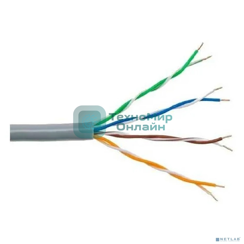 Кабель витая пара Bion BCL-U5451-101-100 U/UTP, кат.5e, 4x2x0,51мм AWG 24, CCA, в копмлекте 4 коннектора+ 4 колпачка; одножильный, PVC, для внутренней прокладки, 100м, серый