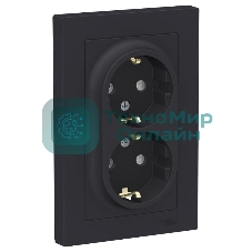 Розетка 2-м СП AtlasDesign 16А IP20 с заземл. защ. шторки в сборе карбон SchE ATN001026