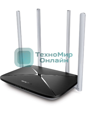 Беспроводный маршрутизатор Mercusys AC12, Dual Band, (867Мбит/с на 5 ГГц + 300Мбит/с на 2,4 ГГц)4 порта 100 Мбит/с, 4 фиксированных антенны