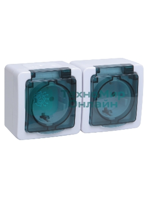 Розетка 2-м ОП Гермес Plus РСб22-3-ГПБд с защ. крышкой с заземл. IP54 (цвет крышки дымчатый) IEK ERMP22-K03-16-54-EC