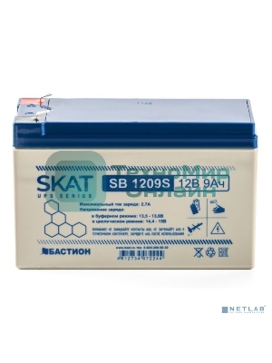 Батарея для ИБП свинцово-кислотная SKAT SB 1209S тип AGM 12V 9А·ч I зар. 2,6 А (ножевые клеммы) (8970)