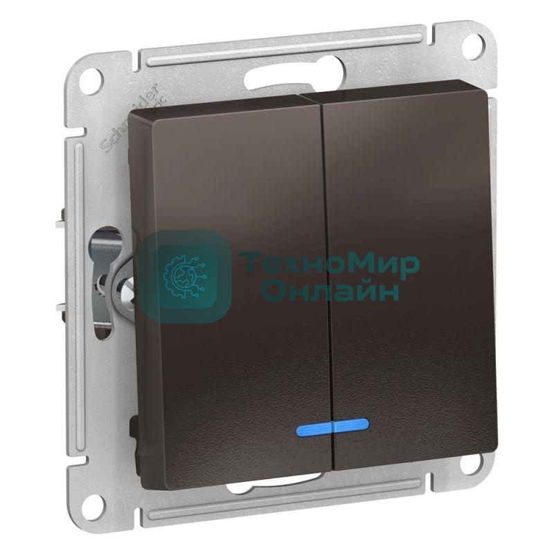 Механизм выключателя 2-кл. AtlasDesign с подсветкой (сх.5а) 10АХ мокко SchE ATN000653