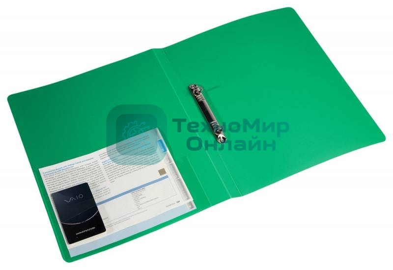 Папка на 2-х кольцах Бюрократ -0818/2RGRN A4, пластик, 0.7мм корешок 18мм, внутренний и торцевой карман, зеленый