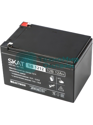 Аккумулятор SKAT SB 1212, 12В, 12Ач, максимальный ток заряда 3,6 А.