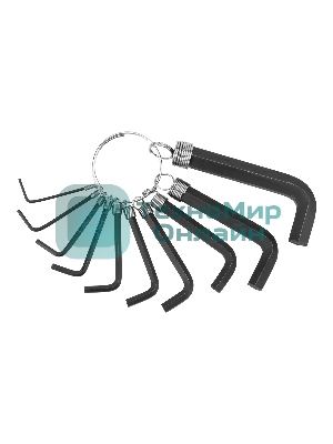 Набор ключей Sparta имбусовых HEX, 1,5–10 мм, 10 шт., оксидированные, на кольце