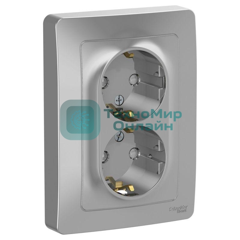 Розетка двойная с заземлением со шторк., 16А, 250В, алюминий С/У