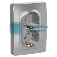 Розетка двойная с заземлением со шторк., 16А, 250В, алюминий С/У