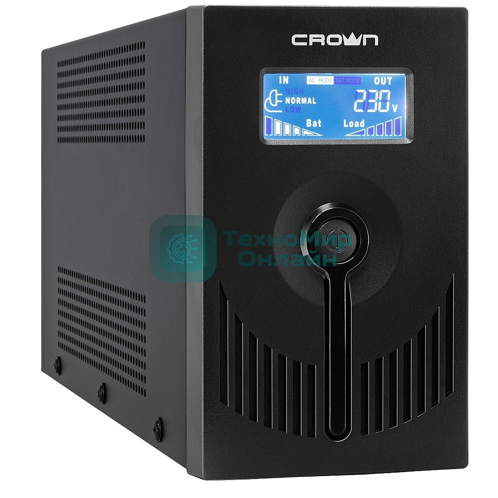 Источник бесперебойного питания CROWN Line Intractive CMU-SP650EURO LCD USB 650VA\390W, корпус металл, 1x12V/7AH, розетки 2*EURO+3*IEC, трансформатор AVR 140-290V, LCD-дисплей, съемный кабель 1.2 м, порт RJ11/45, порт USB, защита: от перегрузки, от КЗ, от скачков напражения