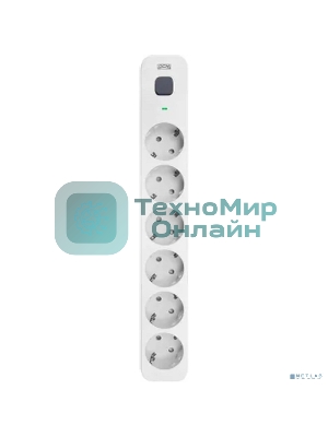 Сетевой фильтр Powercom SP-06W 3,0 м 3.0 м, 6 розеток, белый/серый, коробка