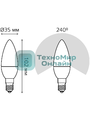 Лампа светодиодная Gauss Elementary 6Вт цок.: E14 свеча 220B 3000K св. свеч. бел. теп. C37 (упак.: 10 шт) (33116)