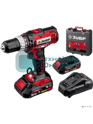 Дрель-шуруповерт аккумуляторная Зубр ДШЛ-145-22, Аккумуляторная, 14,4В, 2 АКБ, Кейс