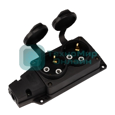 Розетка (колодка) Rexant влагозащищенная с крышкой 2 гнезда COMPACT, с/з, 16А, IP54, каучук, черный