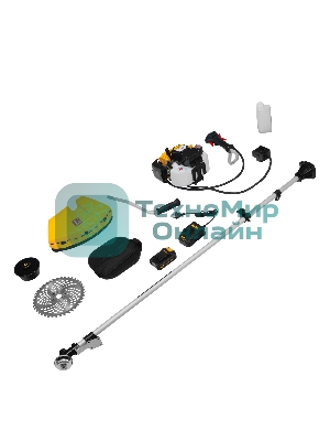 Триммер бензиновый Denzel DT-43E, 43 см3, неразъемная штанга, электростартер, состоит из 2 частей