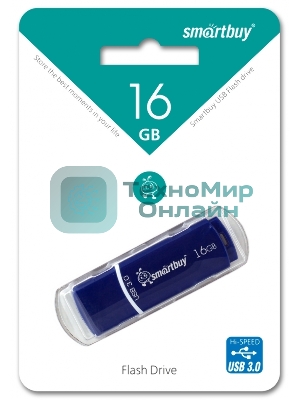 Флешка USB Smartbuy Crown Blue (SB16GbCRW-Bl), 16Gb, USB 3.0, R/W 75/30, синий