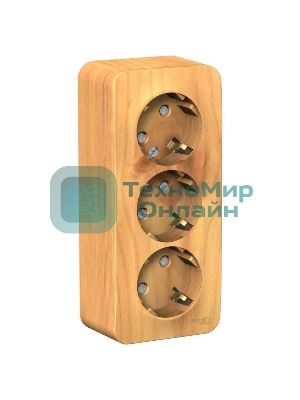 Розетка 3-я с заземлением со шторками ИЗОЛ.ПЛ.,16А, 250В, ЯСЕНЬ О/У