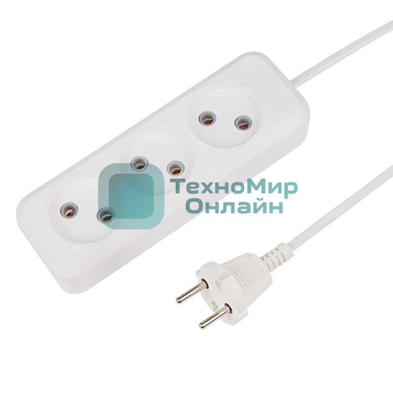 Удлинитель Rexant 3 гнезда, 5 м, 2х0.75 мм², б/з, белый (Сделано в России)