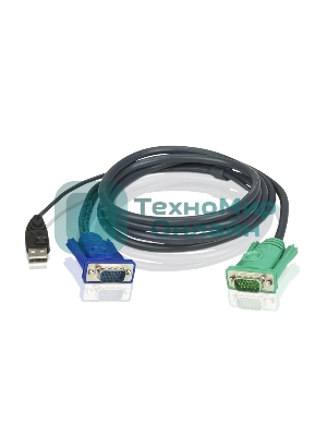 Шнур, мон+клав+мышь USB ATEN, SPHD15=>HD DB15+USB A-Тип, Male-2xMale, 8+4 проводов, опрессованный, 3 метр., черный, (2L-5203U)