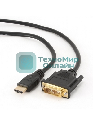 Кабель HDMI-DVI Cablexpert CC-HDMI-DVI-7.5MC, 19M/19M, single link, медь, позол.разъемы, экран, 7.5м, черный, пакет