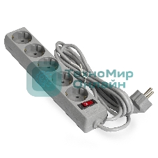 Сетевой фильтр ExeGate EX285799RUS EC-5-3G (5 евророзетки с заземлением, 3 м, защита от перегрузки, выключатель с подсветкой, серый)