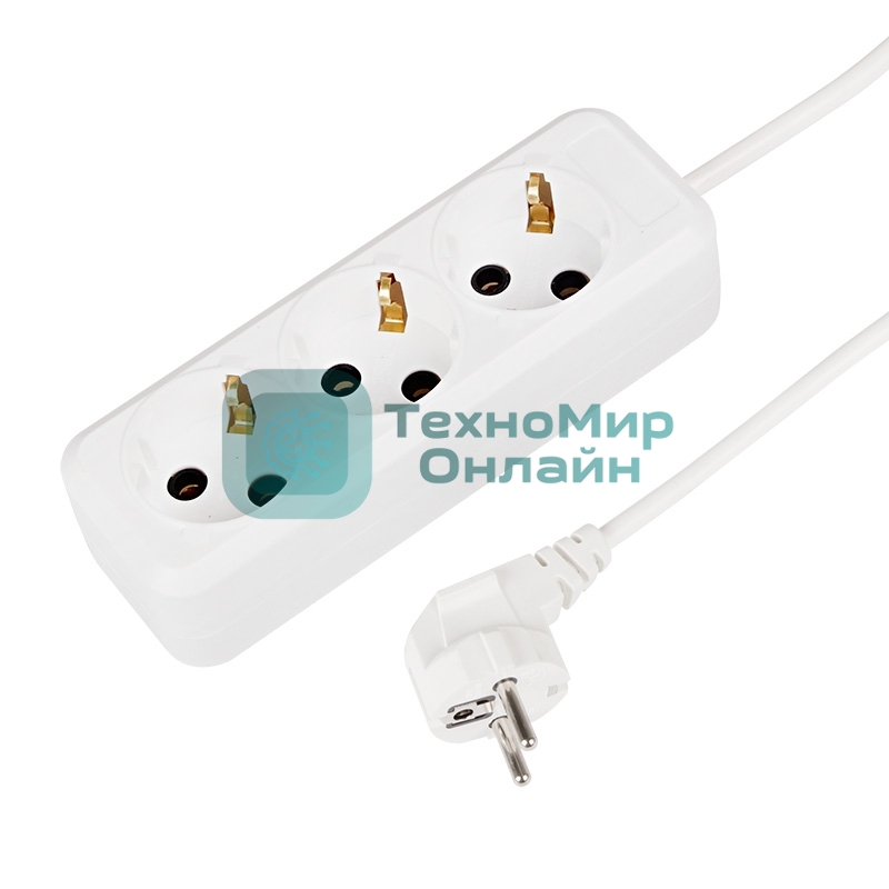 Удлинитель Rexant 3 гнезда, 3 м, 3х1.0 мм², с/з, белый (Сделано в России)
