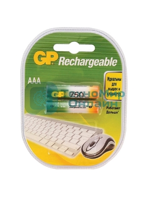 Аккумулятор GP Rechargeable NiMH 75AAAHC 750mAh, 2 шт AAA, 750мАч (2 шт. в клемшеле)