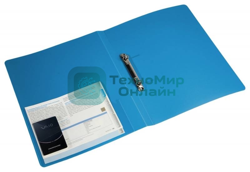 Папка на 2-х кольцах Бюрократ -0827/2RBLU A4, пластик, 0.7мм корешок 27мм, внутренний и торцевой карман, синий