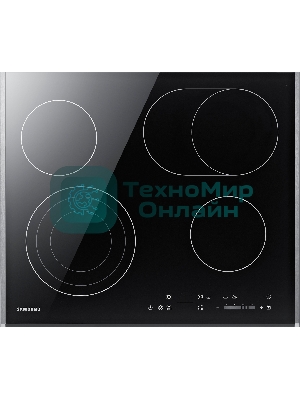 Встраиваемая электрическая панель Samsung NZ64T3536DK/WT 59 x 50.5 x 5.2 см., электронное управление, 15 степеней мощности, автоматическое отключение, защита от детей, блокировка управления, дисплей, 4 конфорки, 2 с зоной расширения, рамка из нержавеющей стали, корпуса черный