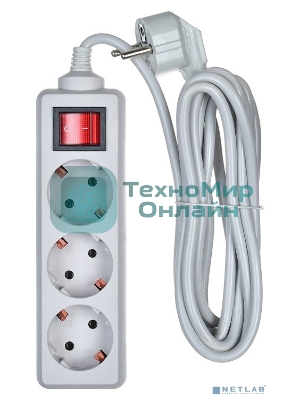 Сетевой фильтр Buro 300SL-3-G 3м, 3 розетки, серый (пакет ПЭ)