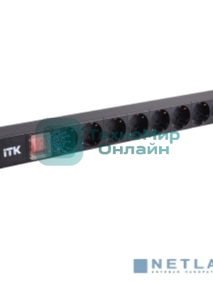 Блок розеток 8 розеток нем. стандарт, с LED выключателем,1U, без шнура, вх. C14, алюминиевый профиль PDU 8 розеток нем. стандарт, с LED выключателем,1U, без шнура, вх. C14, алюминиевый профиль