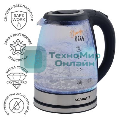 Чайник электрический Scarlett SC-EK27G36 1.8л. 1800Вт черный (корпус: стекло)