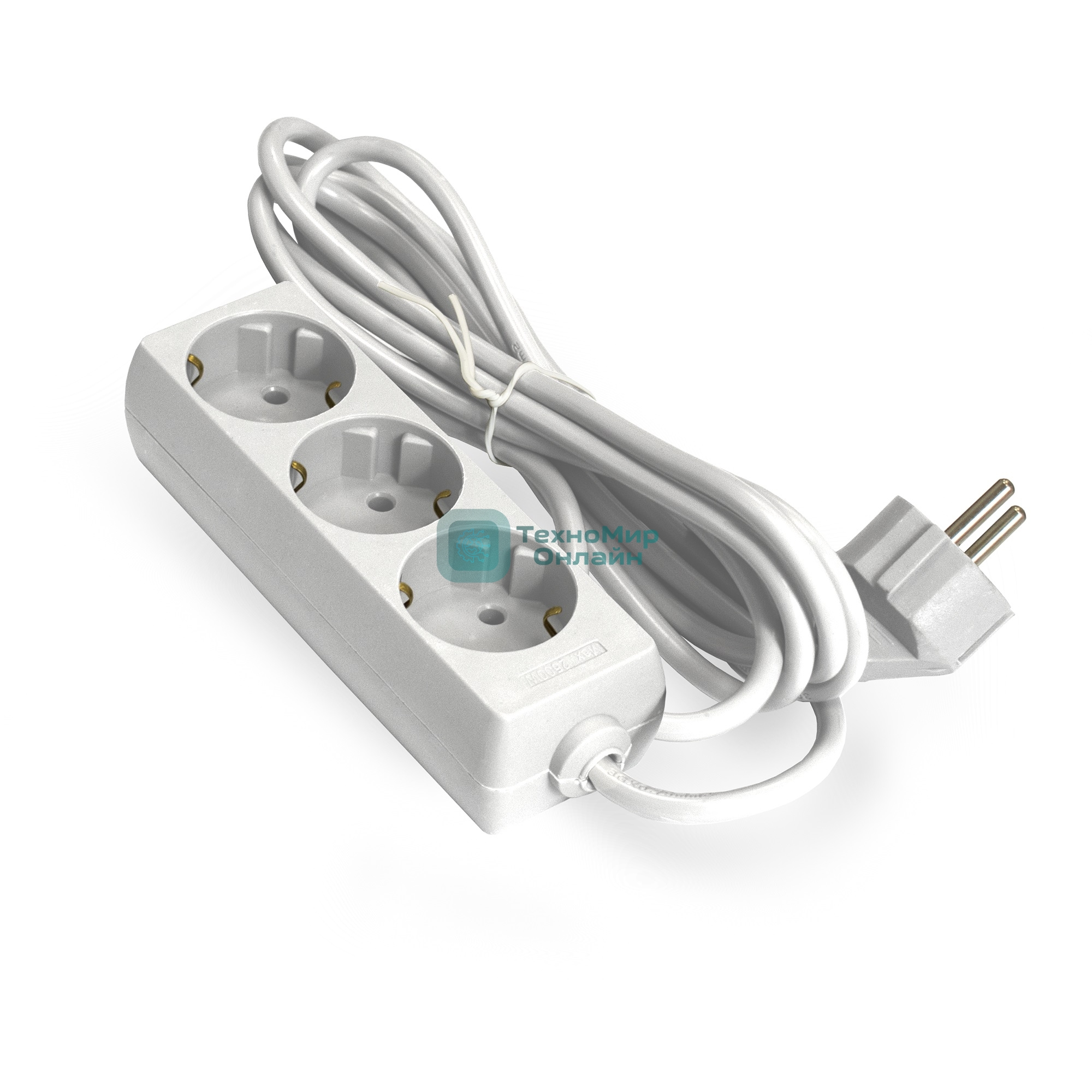 Удлинитель ExeGate ECE-3-1.8W (EX285803RUS), белый, 1.8 м, евровилка с заземлением, 3 евророзетки с заземлением, 2200 Вт