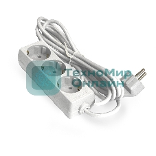 Удлинитель ExeGate ECE-3-1.8W (EX285803RUS), белый, 1.8 м, евровилка с заземлением, 3 евророзетки с заземлением, 2200 Вт