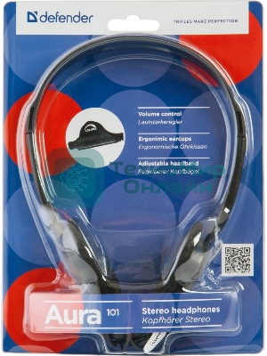 Наушники проводные Defender Aura 101 черный, накладные, 2 x Jack 3.5 мм