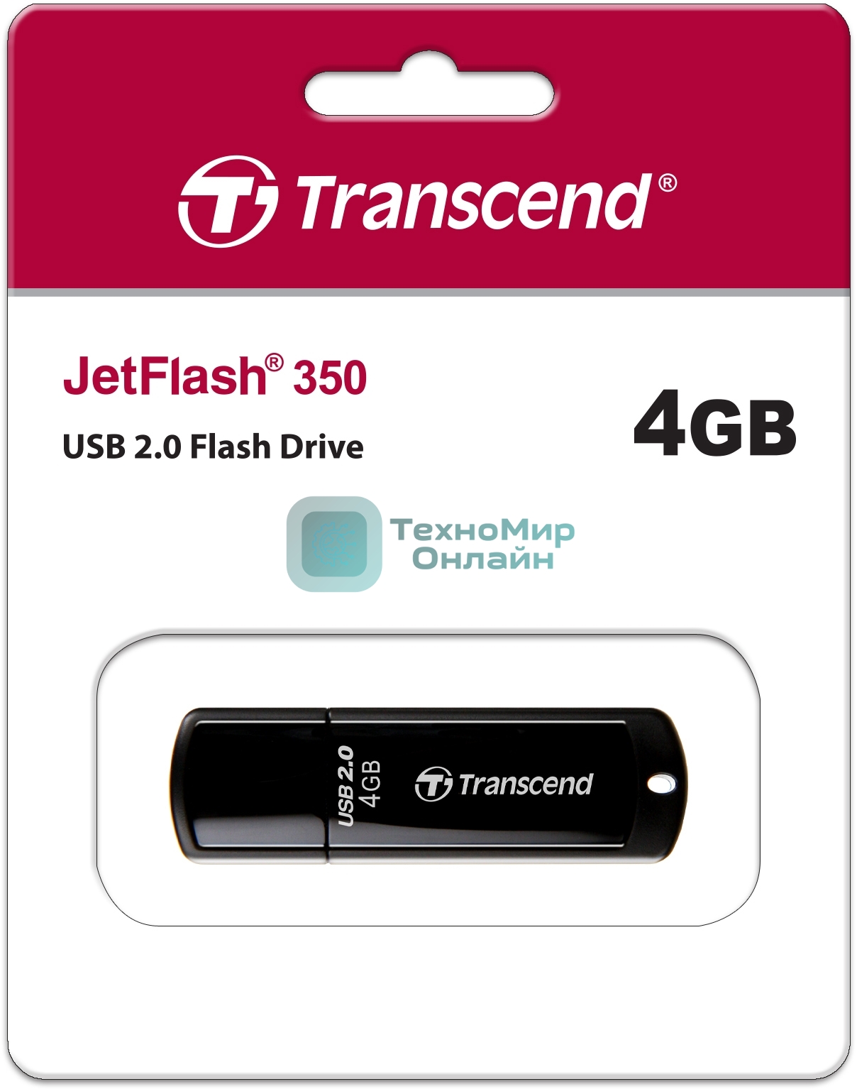 Флешка USB Transcend JetFlash 350 (TS4GJF350), 4Gb, USB 2.0, R/W 12/5, черный