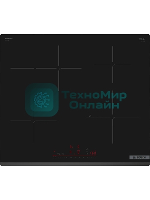 Индукционная варочная панель Bosch 6 series, 60 см, индукция, 1 зона расширения под гусятницу, скошенные края, Perfect fry plus, сенсорное управление, черный