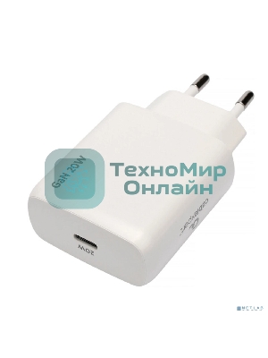 Зарядное устройство Cablexpert MP3A-PC-59, 20Вт GaN, 3А, QC4.0/PD, 1xType-C, белый, пакет