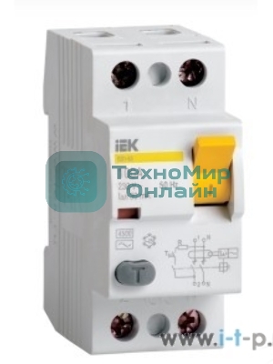 Выключатель дифференциального тока (УЗО) IEK MDV10-2-063-030 ВД1-63 2Р 63А 30мА IEK