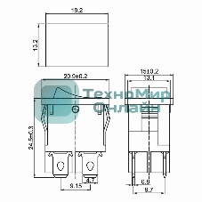 Выключатель клавишный Rexant 250V 6А (4с) ON-OFF зеленый с подсветкой Mini