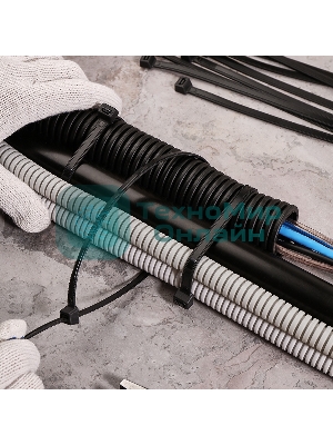 Хомут-стяжкa нейлоновая с тройным замком Rexant 400x7,6 мм, черная, упаковка 100 шт.