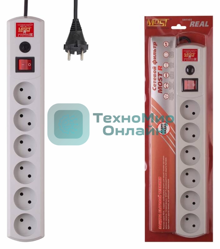 Сетевой фильтр Most R 2м (6 розеток) белый (коробка)
