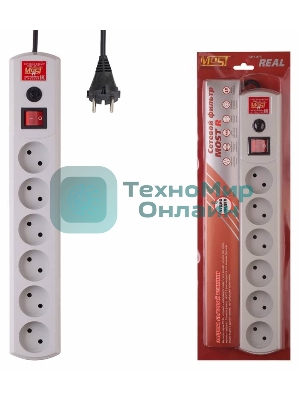 Сетевой фильтр Most R 2м (6 розеток) белый (коробка)